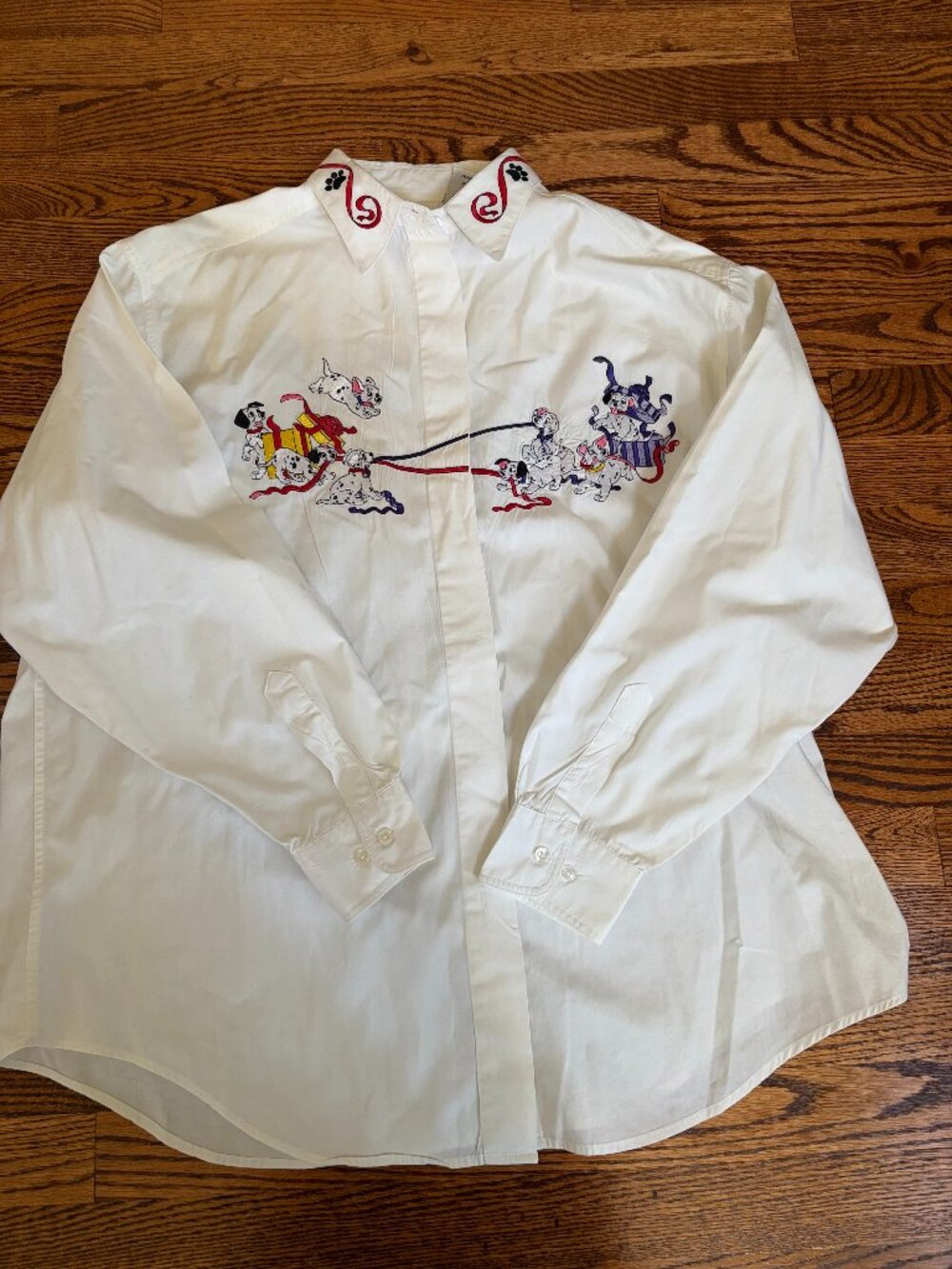 Disney Store 101 Dalmatians Vintage Embroidered Button Down Shirt White XL